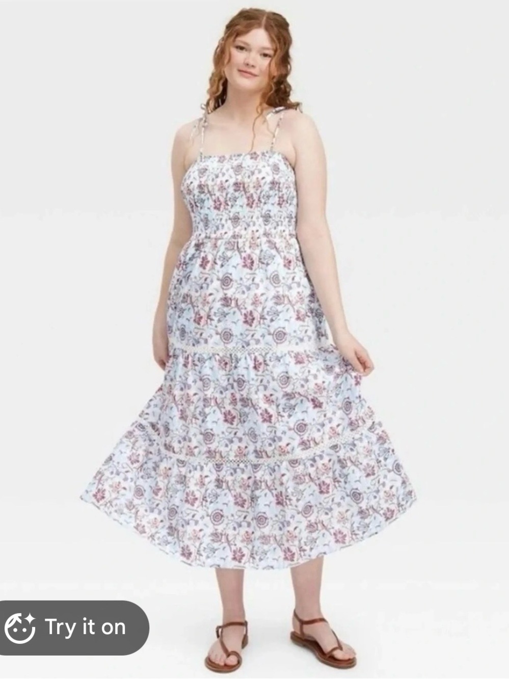 Roller Rabbit x Target tie shoulder smocked tiered maxi dress size M